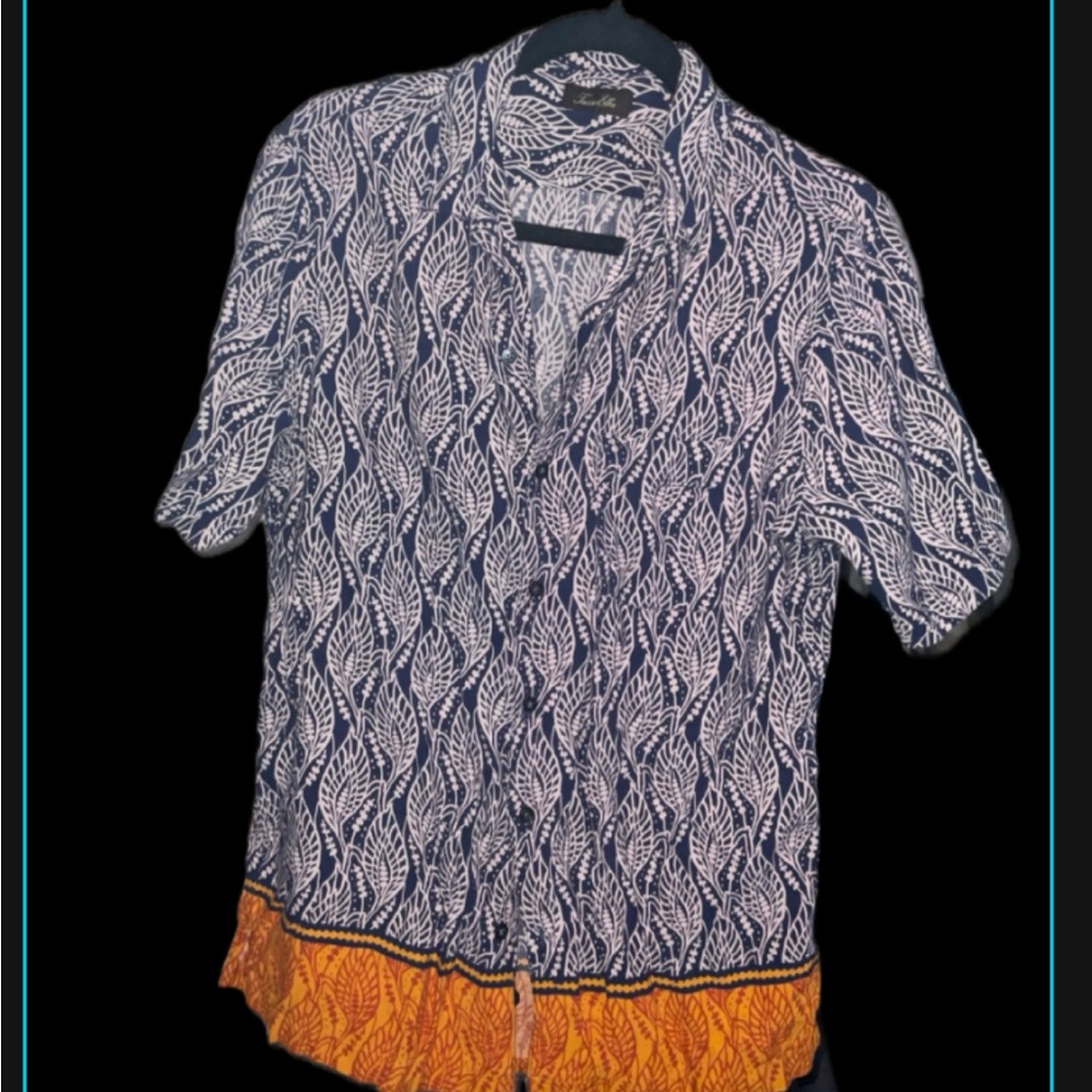 Tasso Elba Navy and Orange Casual Button Down Shirt